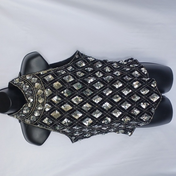 Pappel Boutique Evening Beaded Sequined Top 100% Silk Halter Handmade High Neck - Picture 1 of 9